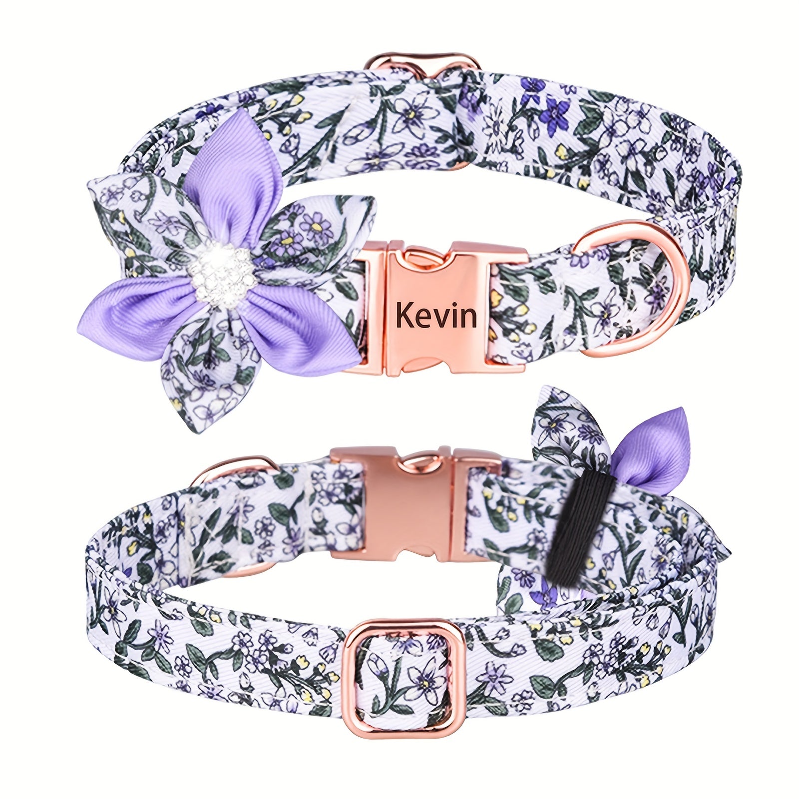 For Large Medium Small Dogs, Rhinestone Six Petal Flower Custom Dog Collar, Anti-Lost Floral Pattern Pet Collar