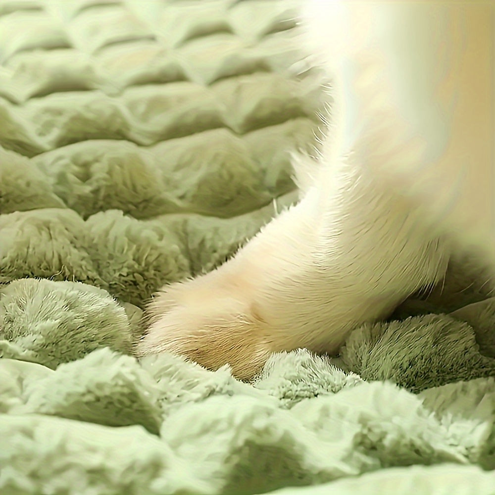 Soft Plush Pet Bed with Neck Pillow & Anti-Slip Bottom - Cozy Sofa Sleeping Pad for Dogs & Cats of All Sizes, Washable Winter Warmth Kennel Mat, Light Green Quilted Design, 42.13" x 31.50, Indoor Pet Bed | Hightop Bolster Bed