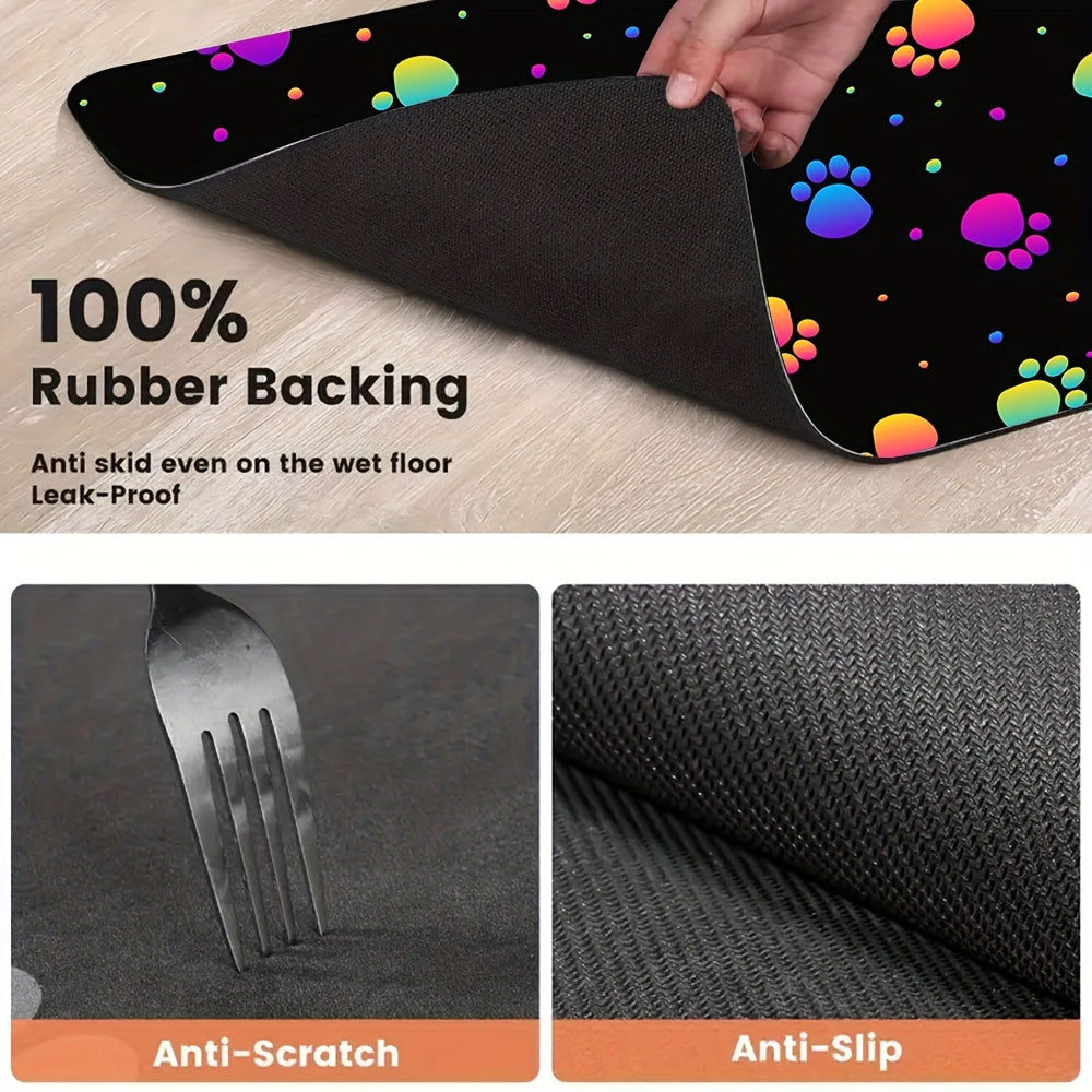 [Quick Drying Dog Bowl Mat] Quick Drying Polyester & Rubber Dog Bowl Mat - Absorbent Non-Slip Pet Feeding Mat for Food and Water - Durable Cat Mat for Dogs, Easy Clean