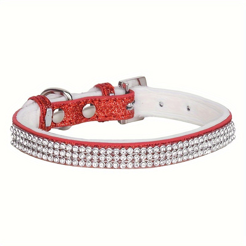 [1 Adjustable Rhinestone Dog Collar] 1pc Pet Collar, Bling Rhinestone Dog Collar, Adjustable Soft Lining Puppy Necklace For Small And Medium Dogs