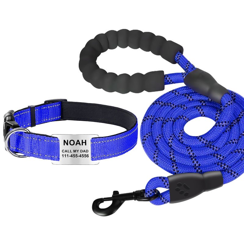 [Durable Adjustable Dog Leash] Custom Engraved Reflective Dog Collar with Name Tag, Personalized Polyamide Pet Collar, Durable Adjustable Collar with Leash for Dogs