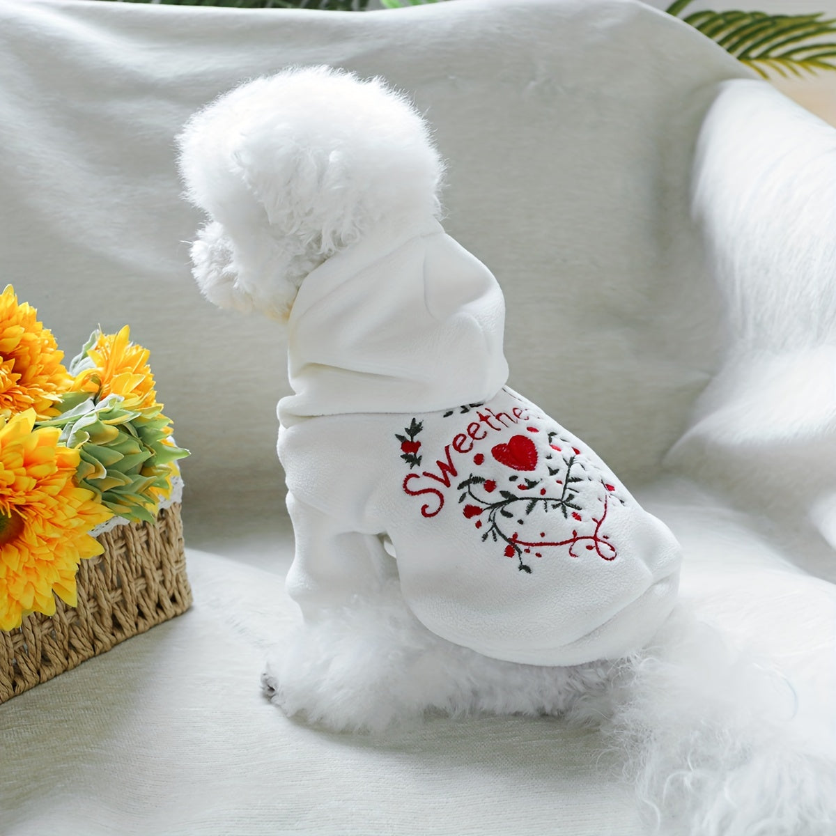 Cozy Fleece Dog Sweater - Sweetheart Design, Perfect for Small Breeds like Pomeranians & Schnauzers - Soft Knit Pullover Pet Apparel for Fall/Winter