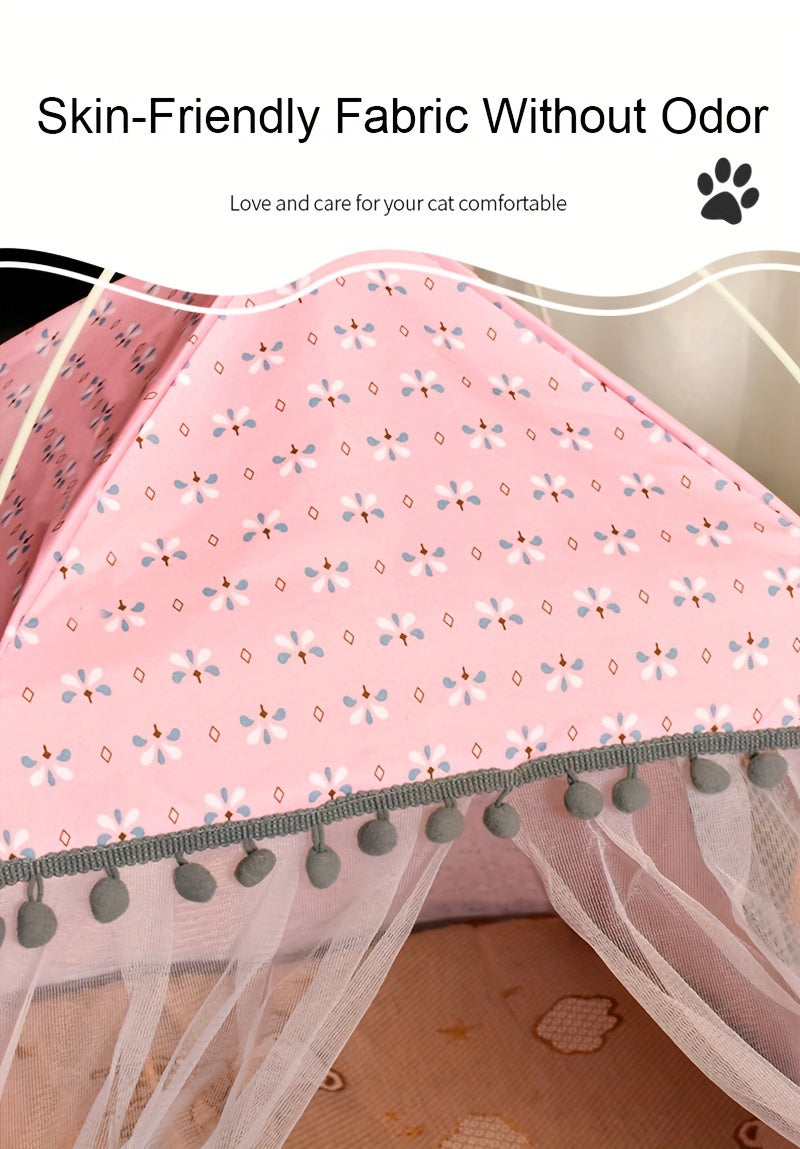 1pc Semi-enclosed Pet Floral Tent, Cute Cooling Pet Bed, Comfortable All Seasons Universal Cat Nest