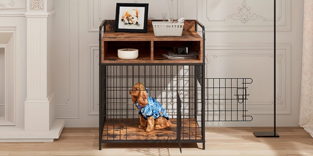 Saudiism Dog Crate for Small Dogs - Heavy-Duty Wooden with 2 Drawers, Sturdy Metal Frame & Soft Interior, Portable Pet Bed for Puppies, Collies, Poodle, Puppy Crate, Pet Bed, Classic Pet Furniture, Durable Pet Furniture
