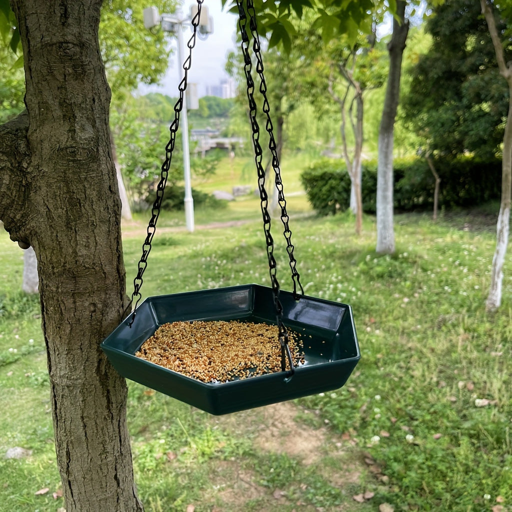 1pc Hanging Bird Feeder & Water Dispenser - Polygonal Parrot Food Dish with Bathing Feature for Garden Decor, Attracts Wild Birds - For Bird Lovers & Garden Enthusiasts - Suitable for Outdoor Use - Perfect Gift for Nature Lov