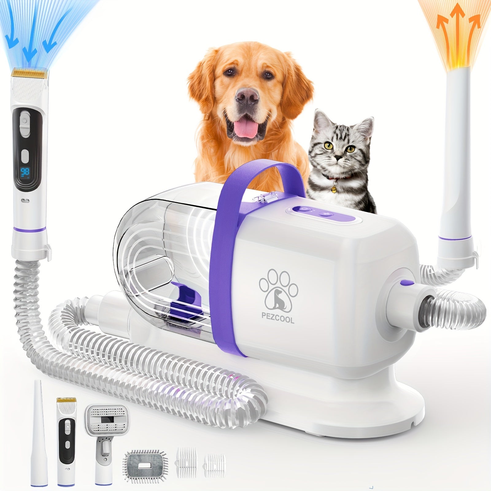 8-in-1 Pet Grooming Vacuum & Dog Hair Vacuum, 12000Pa Powerful Dog Vacuum For Shedding Grooming Hair, 2.2L Large Dust Cup, Low Noise, 3 Suction Levels, 6 Grooming Tools, Home Cleaning, Without Battery