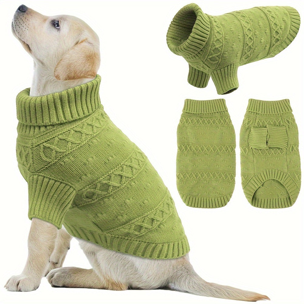 Cozy Light Blue Turtleneck Sweater for Small to Large Dogs - Soft, Warm Knit Pet Apparel with Diamond Pattern - Ideal for All Seasons, Including Winter, Dog Sweater