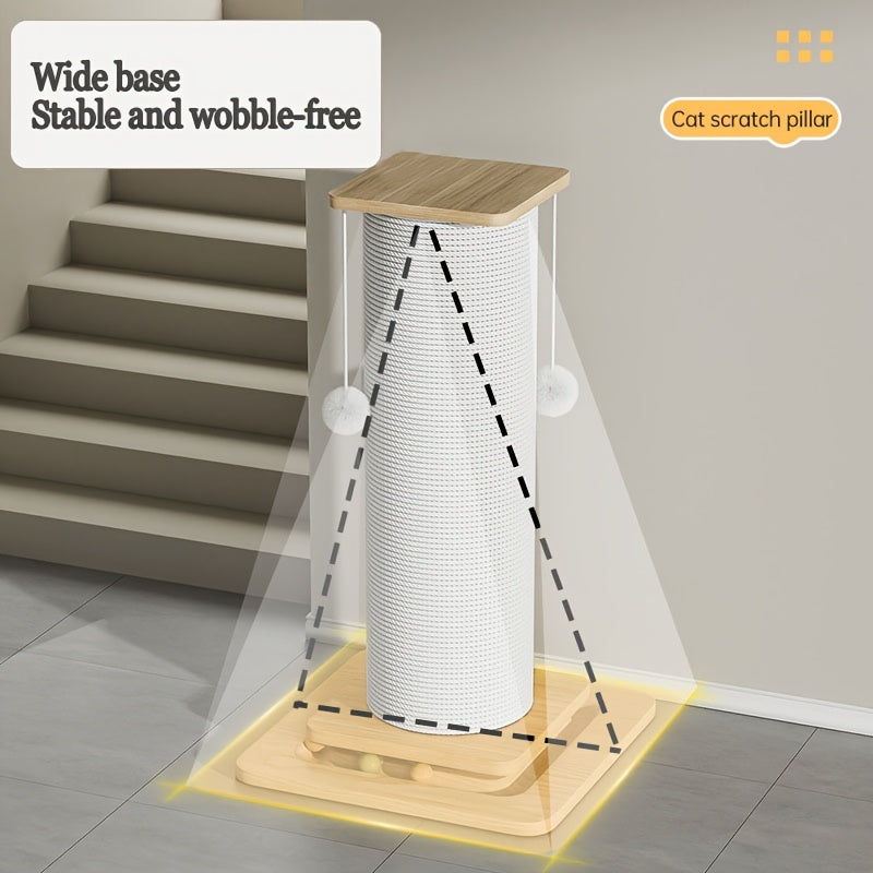 32"/24" Extra Large Vertical Sisal Cat Scratching Post, Cat Scratching Post with Hanging Ball Toy - Durable, Wide Base with Quiet Non-Slip Pad And Cat Toy Plush Ball, Anti-Scratch High Cat Scratcher for Indoor Cats, Modern Pe
