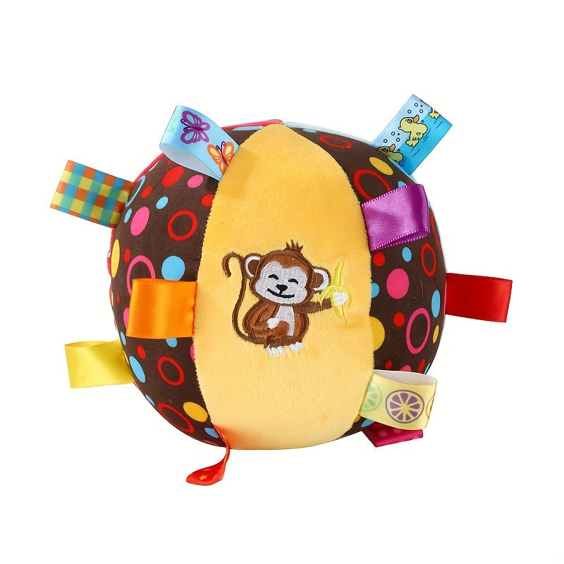 [1pc Durable Squeaky Ball Toy] 1pc Colorful Cartoon-Themed Plush Squeaky Ball Toy for Large Dogs - Durable Chew & Teeth Cleaning Interactive Pet Toy with Ribbon Tail, No Batteries Required, Dog Toys