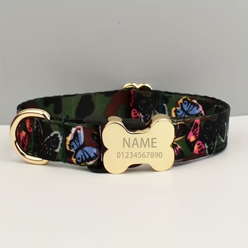 [ Customization ] Personalized Ethnic Style Pet Collar With Metal Bone Buckle, Customized Name And Phone Number Dog ID Tag, Suitable For Large/medium/small Dogs, Easy To Fasten And Release - Soft, Adjustable Pet Accessories -