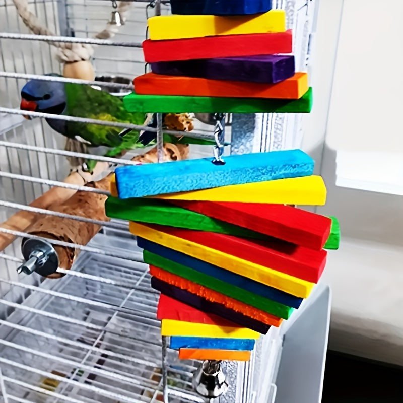 Colorful Wooden Bird Toy - Multi-Layer Parrot Grinding Mouth Chew, Durable Birdcage Ornament for Parrots