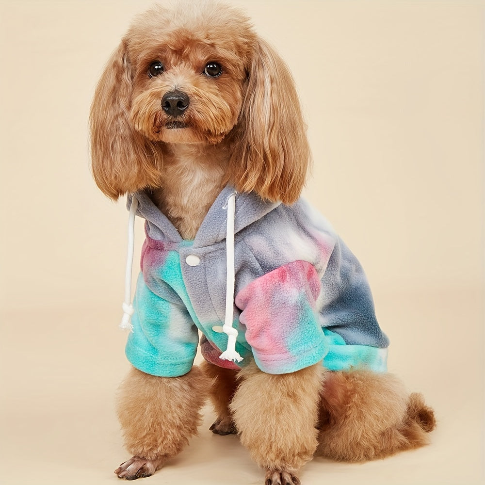 1pc Tie-Dye Hooded Dog Sweatshirt - Cozy & Windproof Pet Apparel for All Seasons, Machine Washable, Fits Small to Extra Large Breeds - Thick Knit Pullover with Snap Buttons, Dog Sweater