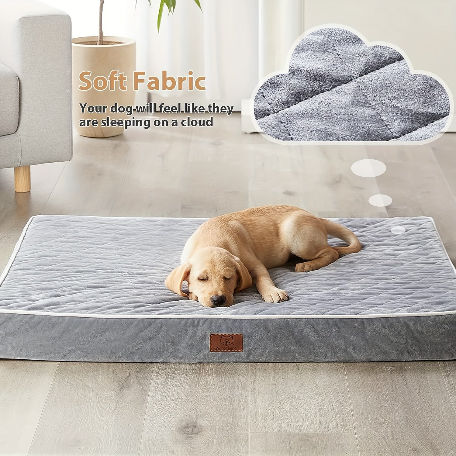 Grey Dog Bed for Large Dogs Large Orthopedic Dog Bed with Egg Crate Foam Support and Non-Slip Bottom, High Quality and Machine Washable Removable Pet Bed Cover, Doggy Bed, Large Dog Beds For Large Dogs, Chew Proof Dog Elevate