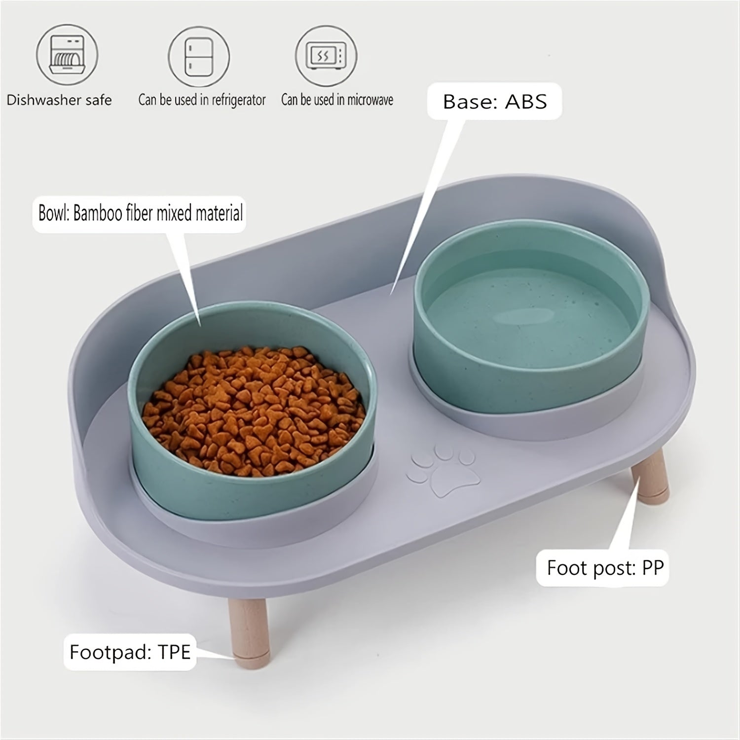 [Durable Pet Feeding Station] Durable Multifunctional Pet Feeding Station | Double Bowls for Cat and Dog | Neck Protection Design | Non-Slip Spill-Resistant Base | Easy to Clean for Small and Medium Pets