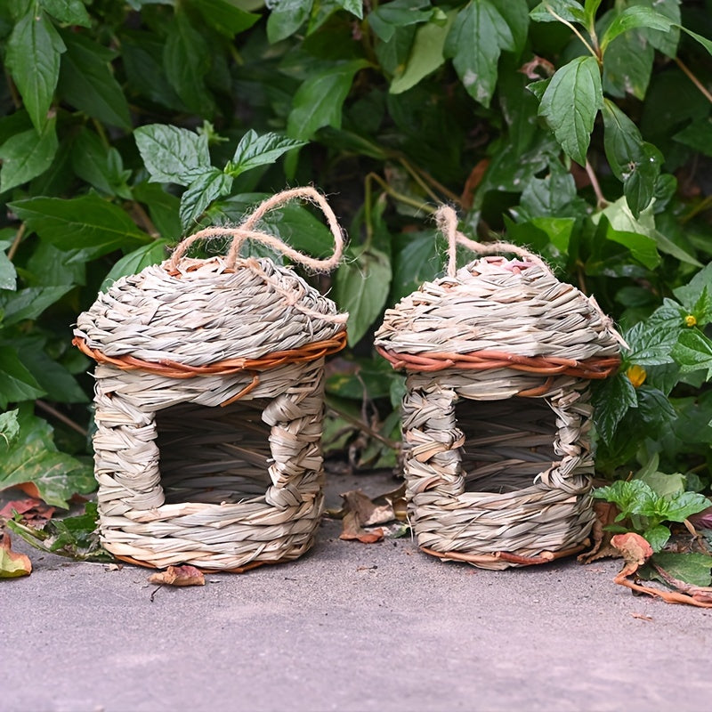1pc Rustic Charm Natural Grass Woven Bird Nest - Hanging Garden Decor & Cozy Pet Straw Bird House