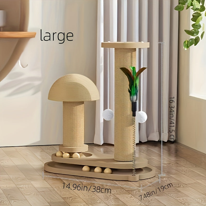 [Sisal Cat Scratching Post] Durable Sisal Cat Scratching Post & Climbing Tower | Dual-Sided Scratching Pillar with Circular Platforms, Space-Saving Vertical Design, Natural Wood Base | Indoor Cat Tree Alternative, Pet Play St