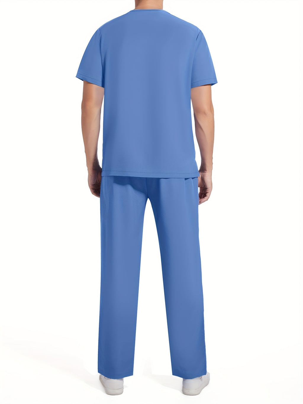 Men's Short Sleeve Summer Work Wear Set, Lab Coat, Pet Grooming Uniform, Breathable V-neck Top With Pockets And Long Pants Outfit