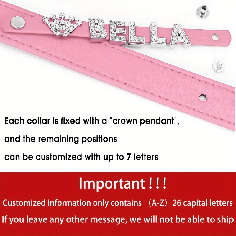 Personalized PU Leather Dog & Cat Collar with Sparkling Rhinestone ID Tag - Custom Name "Bella" or "Jamie" & Heart/Paw Print Design, Adjustable Fit for Small to Large Pets, Perfect Gift for Your Furry Friend