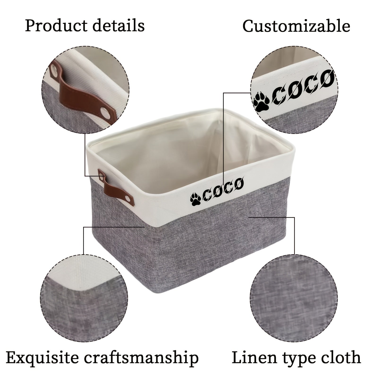 Large Pet Toy Storage Box Organizer with Customizable Name - Open Lid Design, Spacious Interior for Dogs - Durable Fabric Construction - Ideal Gift for Pet Owners - Modern Home Decor - Easy-Clean Lightweight Organizer, Pet Bo