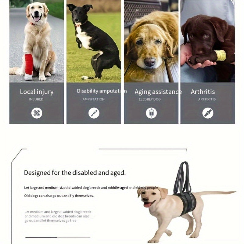 Adjustable Dog Lift Vest, Portable Pet Harness Support, for Large Dogs, Suitable for Elderly, Injured, Arthritis Dogs, with Striped Pattern, Elastic Material, Machine Washable