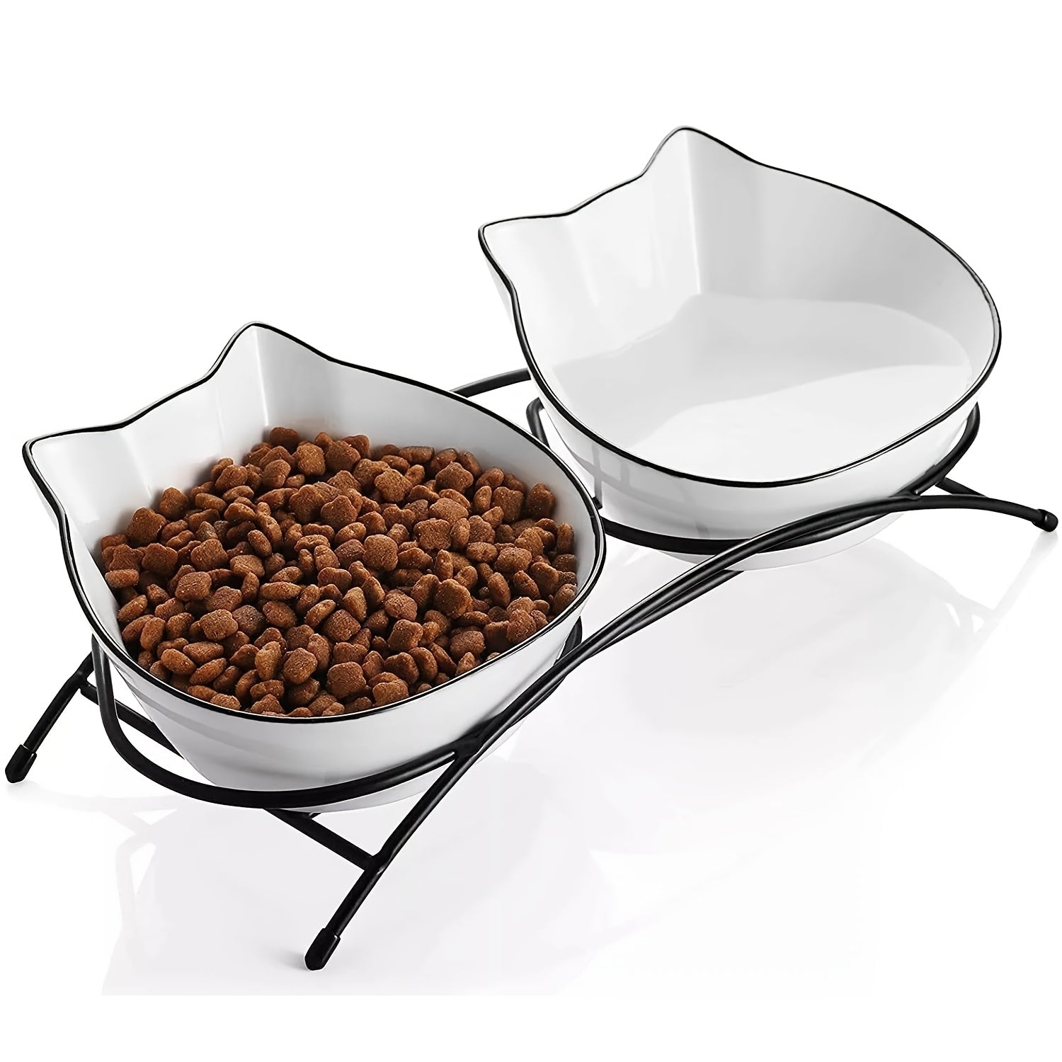 [Cute Tilted Design Cat Feeding Dishes] 2pcs 12oz Ceramic Cat Bowls - Anti-Vomiting, Tilted Design for Improved Digestion & Posture - Cute Kitty Face Pet Feeding Dishes