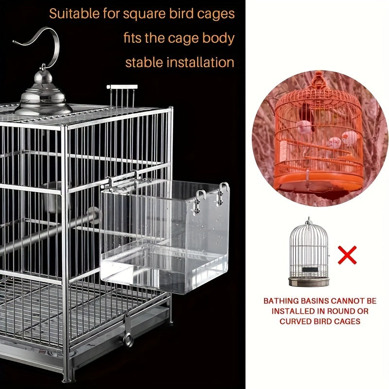 [Acrylic Bird Bath Basin] 1pc Acrylic Parrot Bath Basin - Bird Square Cage, Bath Box, Bird Supplies, Bathing Device