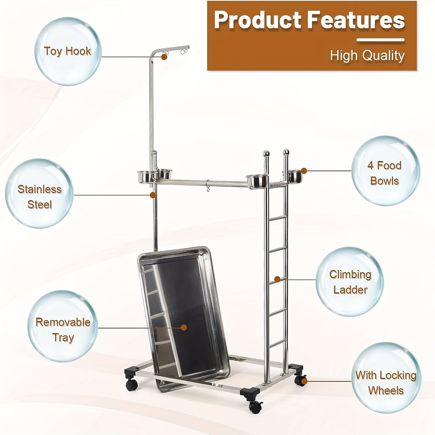 [Stainless Steel Bird Cage] 1pc Stainless Steel Foldable Bird Cage Stand - Parrot Stand with Gnawing Toys
