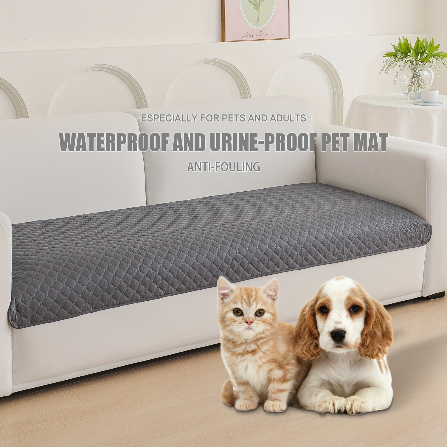 Waterproof Pet Bed Mat for Medium & Large Dogs - Non-Slip, Odor-Resistant Sofa Protector with Plaid Polyester Fill, Machine Washable, Pet Furniture Protection, Urine-proof, Car Mat