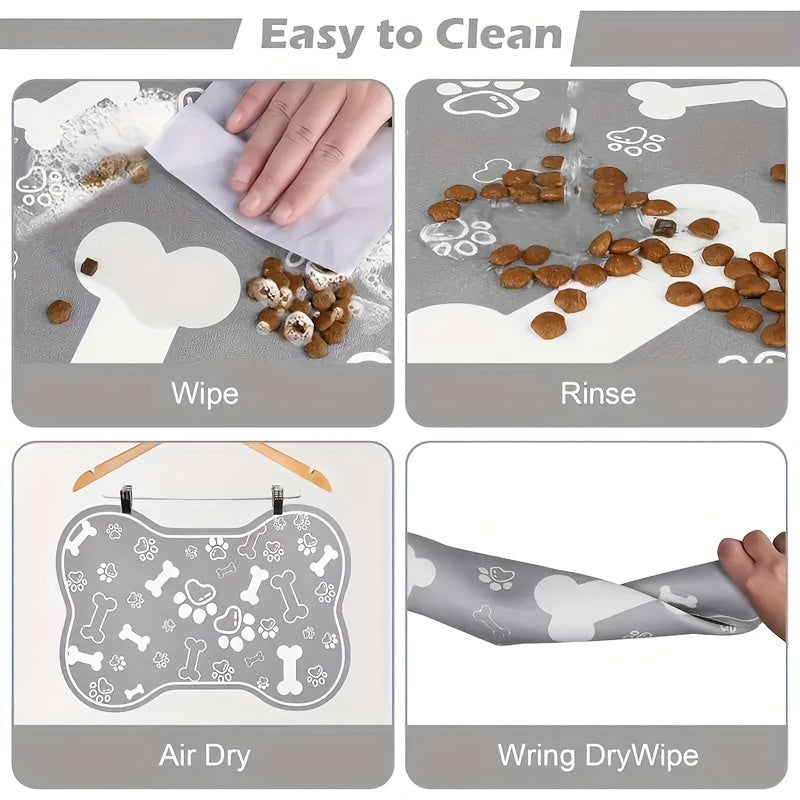 Bone-Shaped Quick-Dry Pet Feeding Mat with Non-Slip Rubber Base - Stain-Resistant Diatomaceous Earth Dog & Cat Bowl Pad, Essential Indoor Pet Accessory