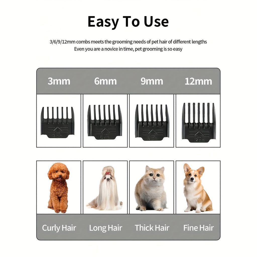 Professional Dog Grooming Kit - USB Rechargeable Electric Clippers with Thick Ceramic Blades, Brush & Measuring Tool Set for Cats and Dogs, Professional Dog Grooming Clippers, Dog Clippers for Grooming Professional Kit, Dog S