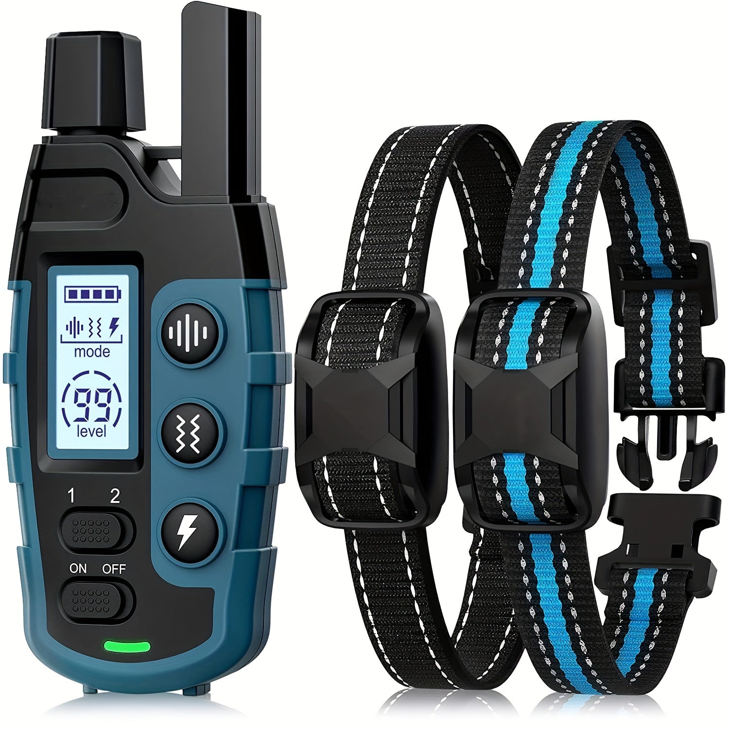 Adjustable Nylon Dog Training Collar with Remote, Electronic Rechargeable Pet Collar for Small to Large Dogs 5lbs to 120lbs, 24 Inch Strap, Waterproof and Shock-Proof