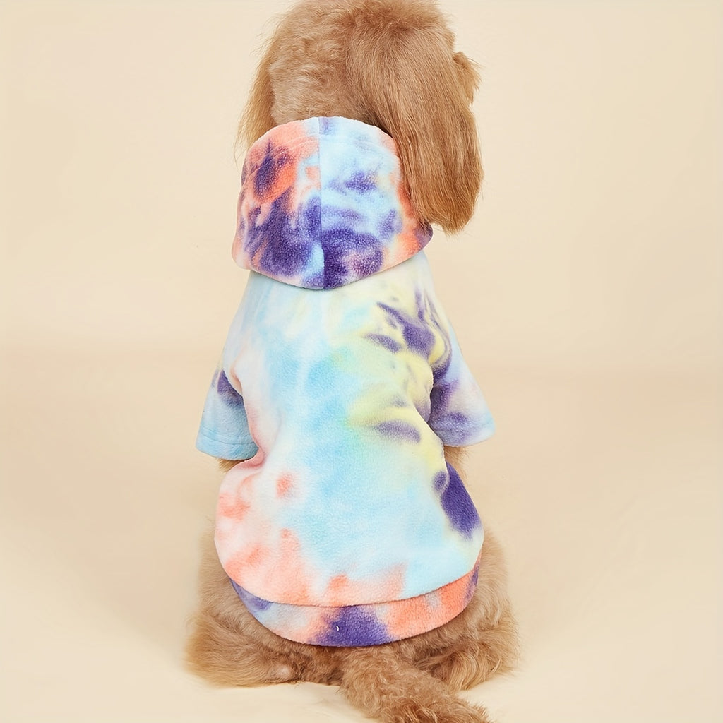 1pc Tie-Dye Hooded Dog Sweatshirt - Cozy & Windproof Pet Apparel for All Seasons, Machine Washable, Fits Small to Extra Large Breeds - Thick Knit Pullover with Snap Buttons, Dog Sweater