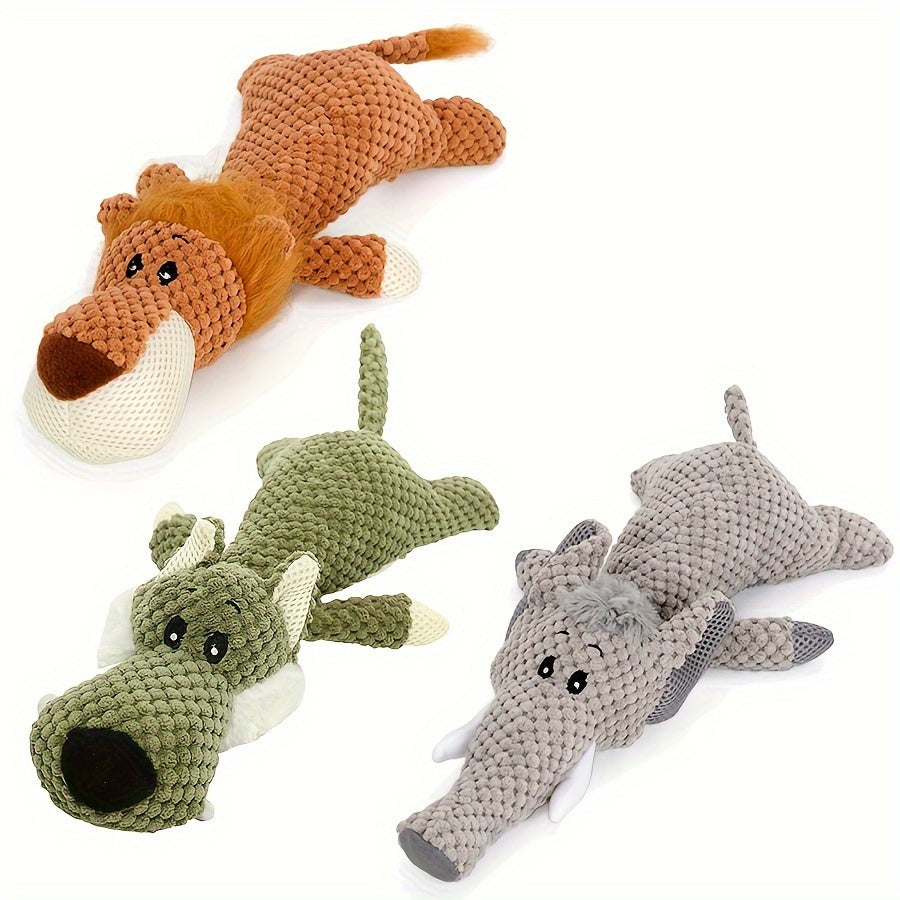 1/3pcs, Large Dog Toy, Bite-Resistant and Sound-Producing Plush Toy, Lion, Wolf, Elephant Cartoon Pet Toy, Dog Companion to Relieve Boredom, Teeth Grinding and Cleaning, Squeaky Dog Chew Toy, Suitable for All Sizes of Dogs