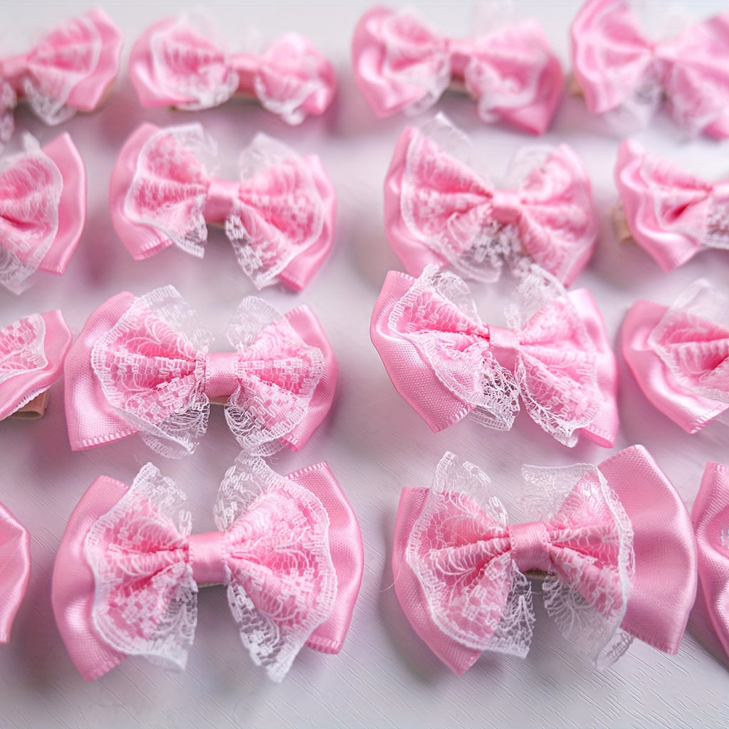 3 Pcs Cute Pink Lace Dog Hair Bows with Clips, Pet Grooming Accessories for Bichon, Teddy, Yorkshire, Maltese - Princess Style Puppy Hair Clips