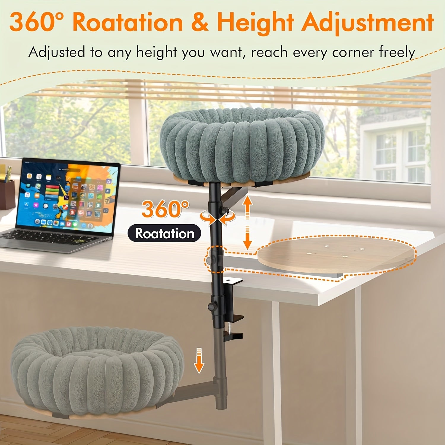 360° Rotating Cat Bed for Desk - 19, 68" Plush Washable Cat Nest with Removable Cover, Ergonomic Design for Home Office & Workspace, Durable Polyester Pet Bed for Cats, Cat Furniture Bed, Workspace Accessory, Modern Pet Furn