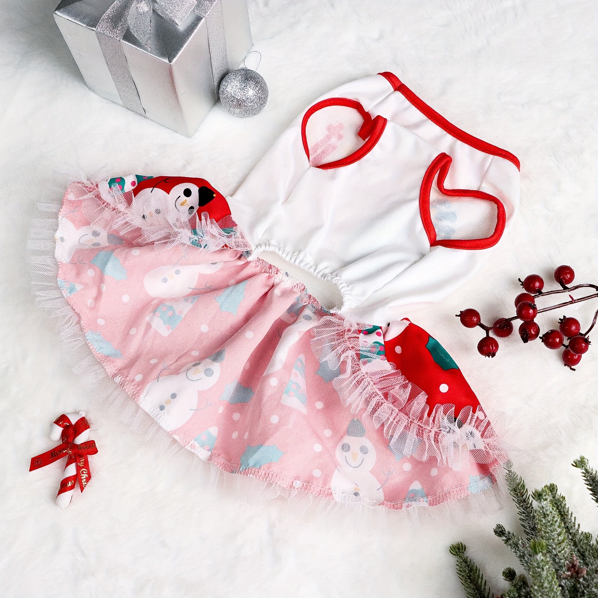 Adorable Festive Christmas Dog Dress - Soft, Cozy, and Machine Washable Polyester Pet Apparel with Vibrant Holiday Print for Small to Medium Breeds, Easy Care and Comfortable Wear