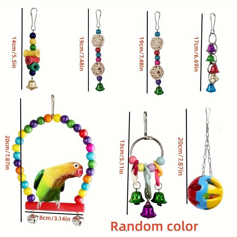 3/5/7/10pcs Bird Toy Set Swing Climbing Ladder Stairs Colorful Bells Educational Training to Relieve Boredom Chew Small and Medium Parrot Toys