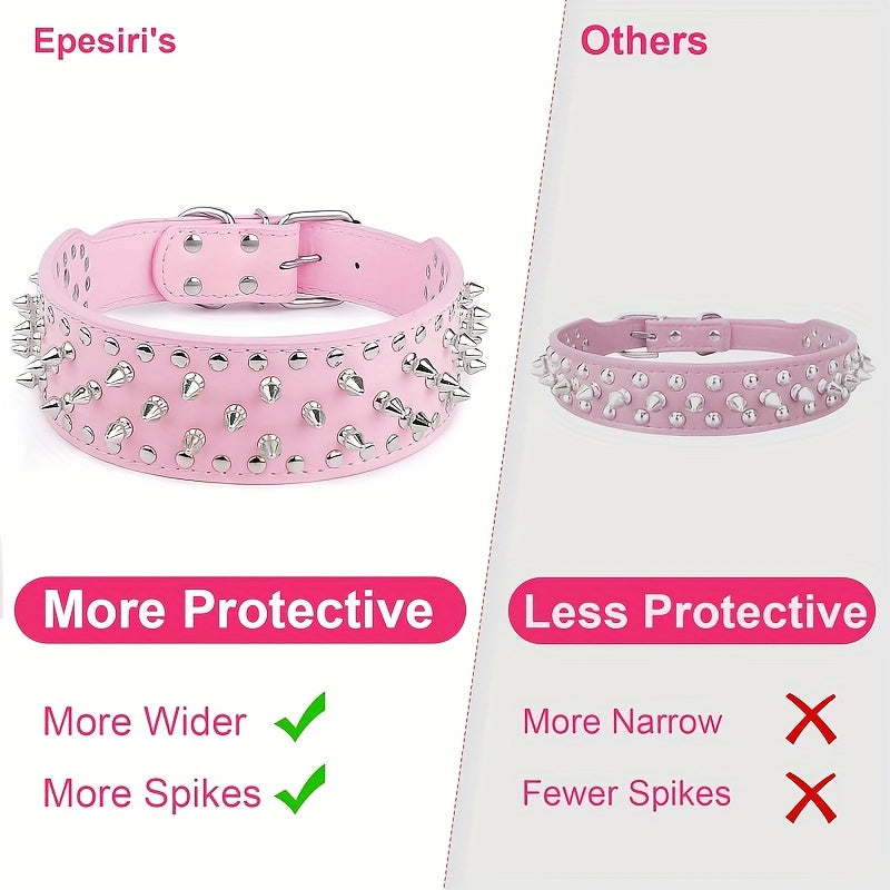 [Golden Spiked Collar] Epesiri Wide Golden Spiked Dog Collar | Adjustable Durable Spike Studded Pet Collar for Pitbull Mastiff Bulldog Pugs Husky Rottweiler