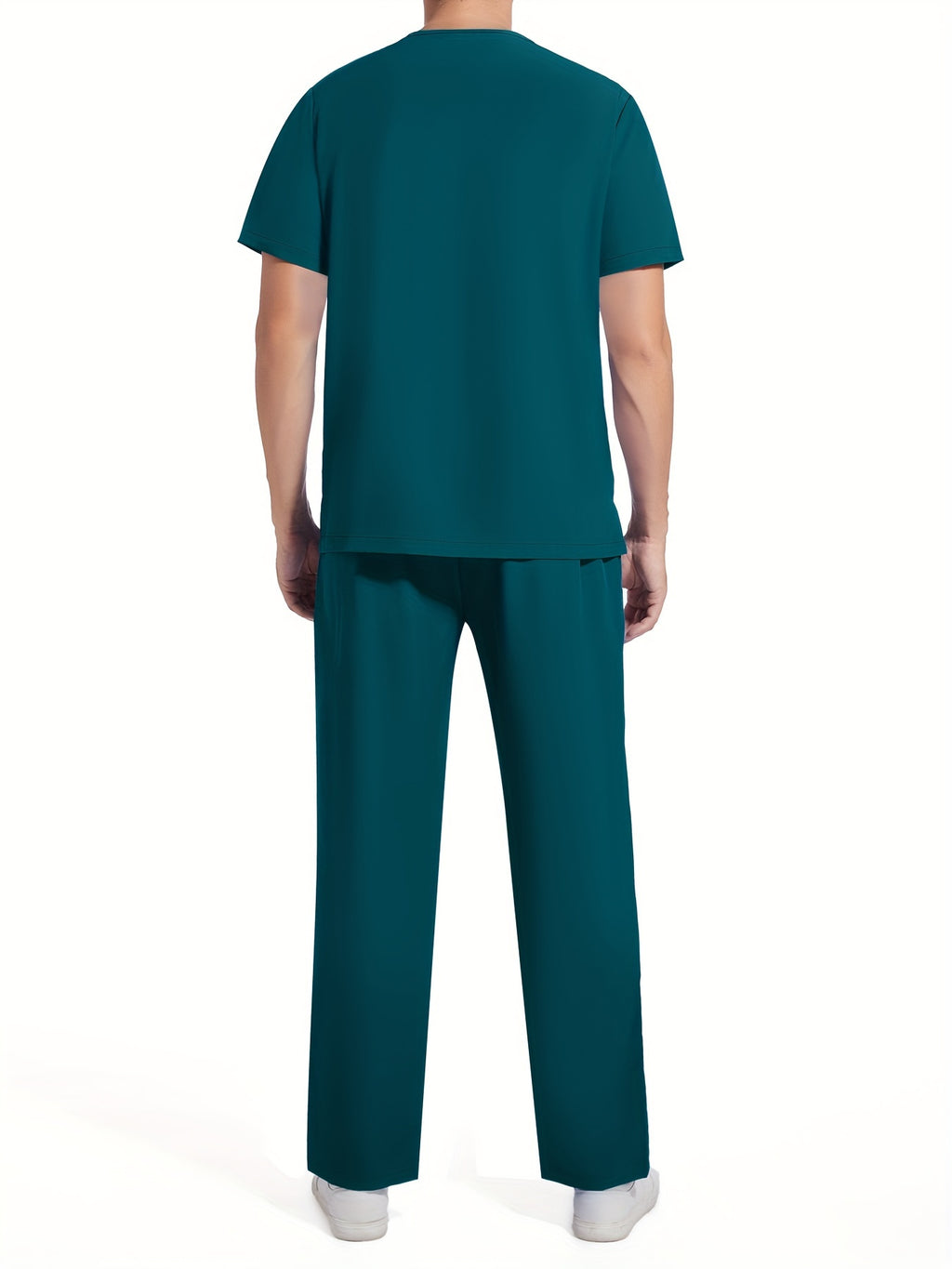Men's Short Sleeve Summer Work Wear Set, Lab Coat, Pet Grooming Uniform, Breathable V-neck Top With Pockets And Long Pants Outfit