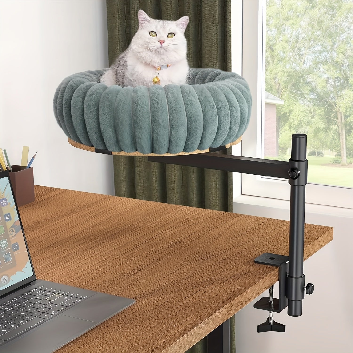 360° Rotating Cat Bed for Desk - 19, 68" Plush Washable Cat Nest with Removable Cover, Ergonomic Design for Home Office & Workspace, Durable Polyester Pet Bed for Cats, Cat Furniture Bed, Workspace Accessory, Modern Pet Furn