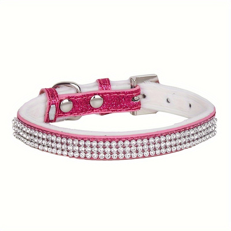 [1 Adjustable Rhinestone Dog Collar] 1pc Pet Collar, Bling Rhinestone Dog Collar, Adjustable Soft Lining Puppy Necklace For Small And Medium Dogs