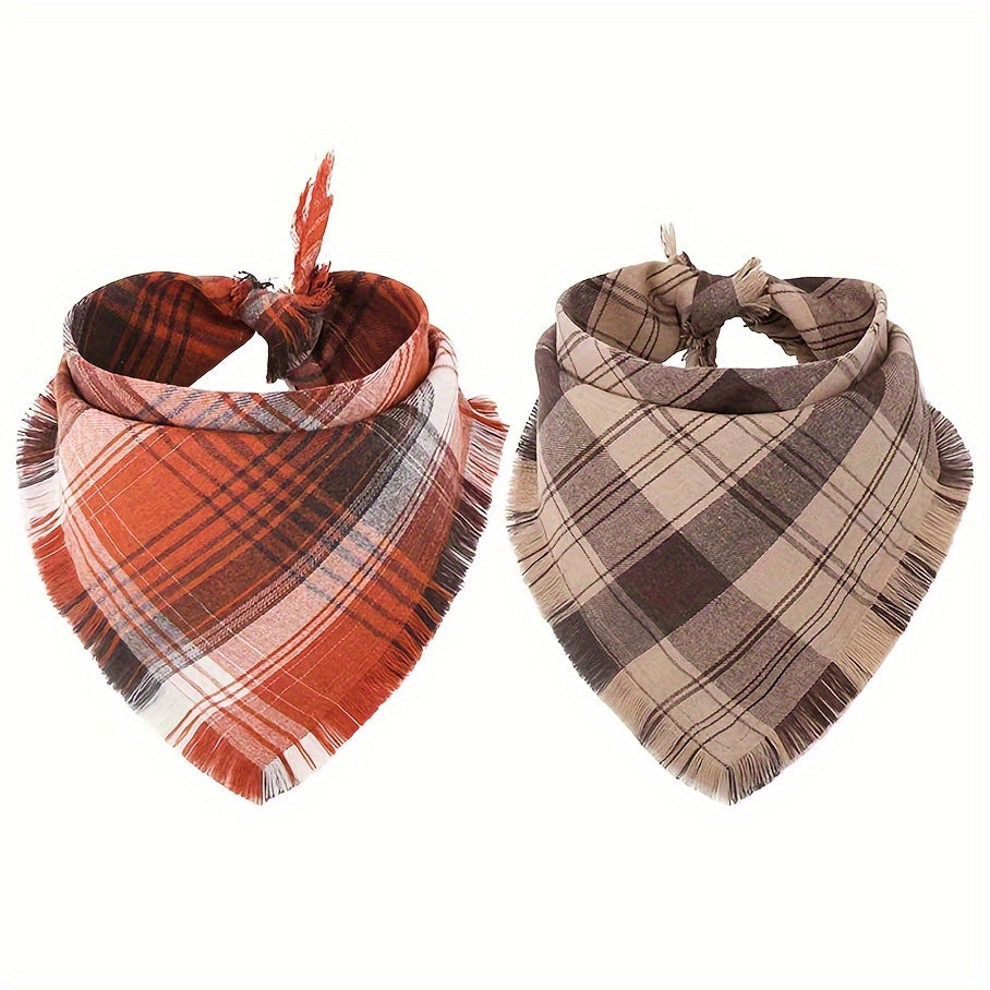 Stylish Plaid Dog Bandana Scarf with Tassel Edge - Fashionable, Trendy, and Adjustable Design for Small to Medium Dogs - Perfect Pet Apparel Accessory for Halloween, Thanksgiving, and Everyday Wear