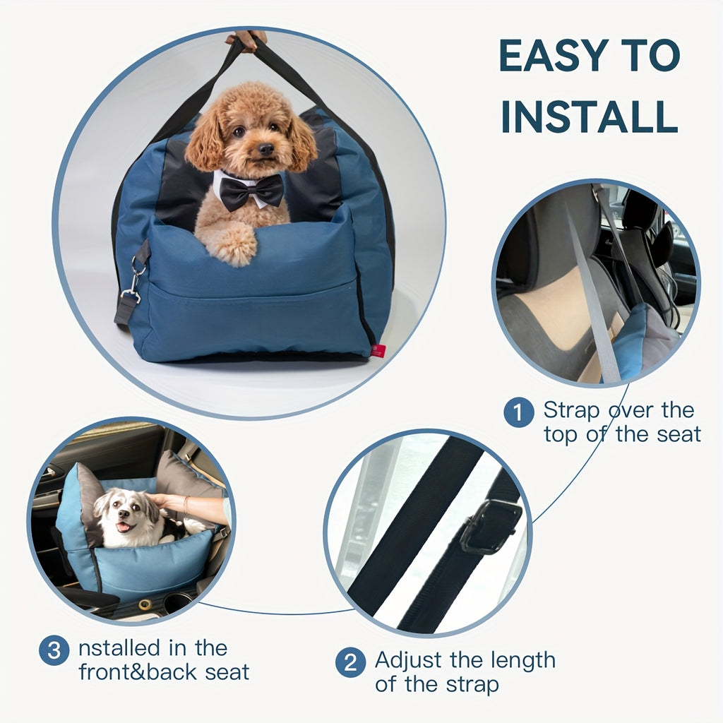 Dog Carrier Car Seat for Dogs & Cats - Portable Warm Travel Pet Bed with Safety Hook & Buckle, Handheld/Shoulder Strap, Fits Car Front/Back Seat, Suitable for Fall/Winter, Christmas Gift