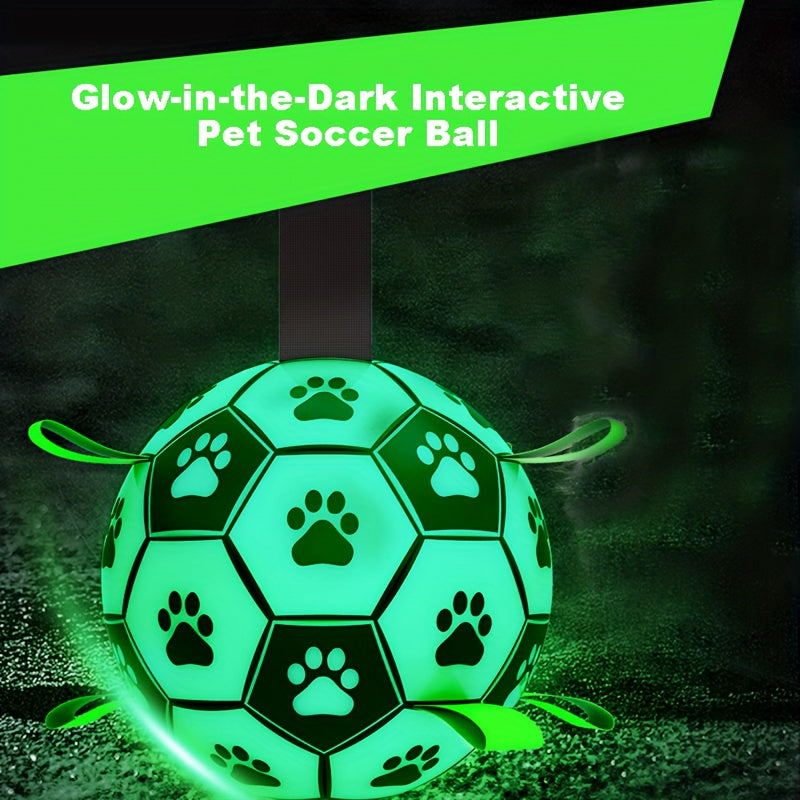 1pc Durable Football Design Pet Luminous Toy With Straps Dog Chewing Ball Toy For Training Playing Teeth Cleaning, Interactive Fetch Pet Toy For Small Medium Large Dogs