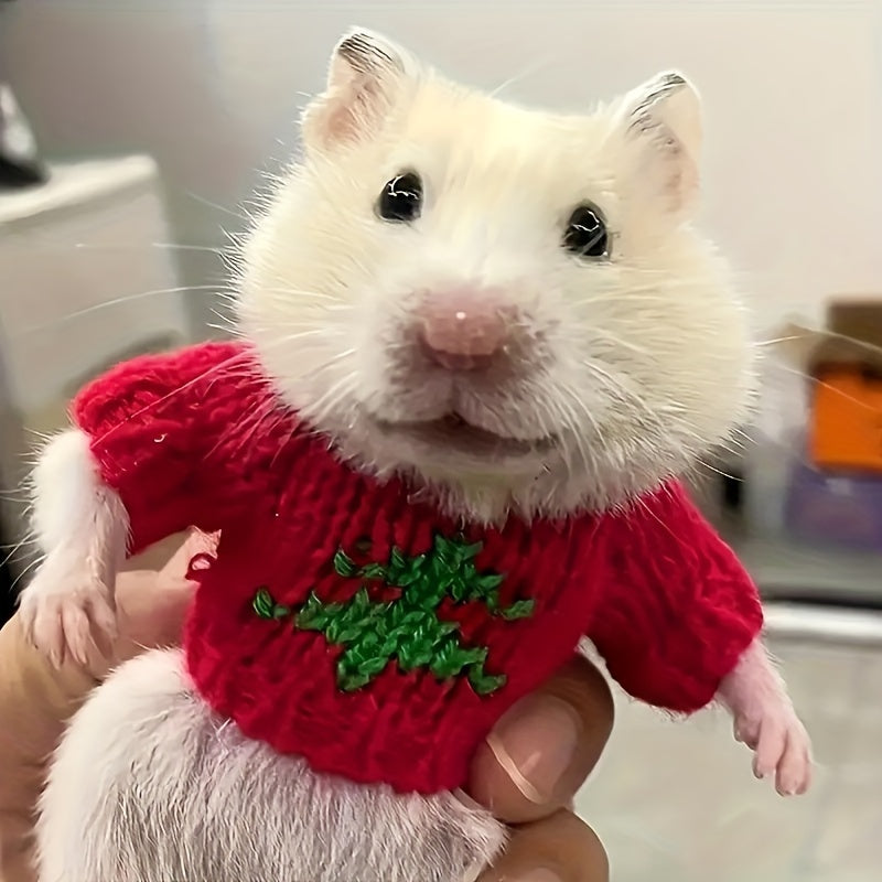 [Holiday Cheer] Handmade Hamster Sweater - Cozy Thick Knit Pet Apparel with Strawberry Accent, Ideal Christmas Gift for Small Animals, Polyester Fiber, Hamster Accessories