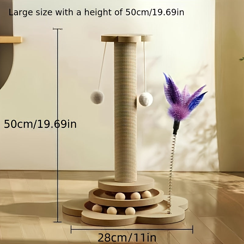 [Sisal Cat Scratching Post] Durable Sisal Cat Scratching Post & Climbing Tower | Dual-Sided Scratching Pillar with Circular Platforms, Space-Saving Vertical Design, Natural Wood Base | Indoor Cat Tree Alternative, Pet Play St