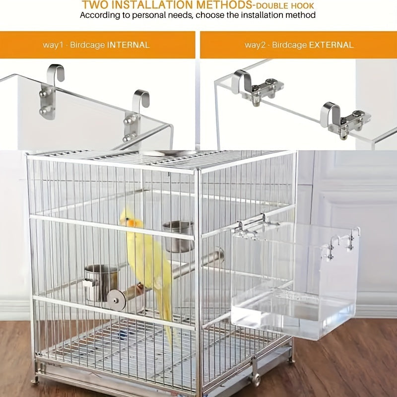 [Acrylic Bird Bath Basin] 1pc Acrylic Parrot Bath Basin - Bird Square Cage, Bath Box, Bird Supplies, Bathing Device