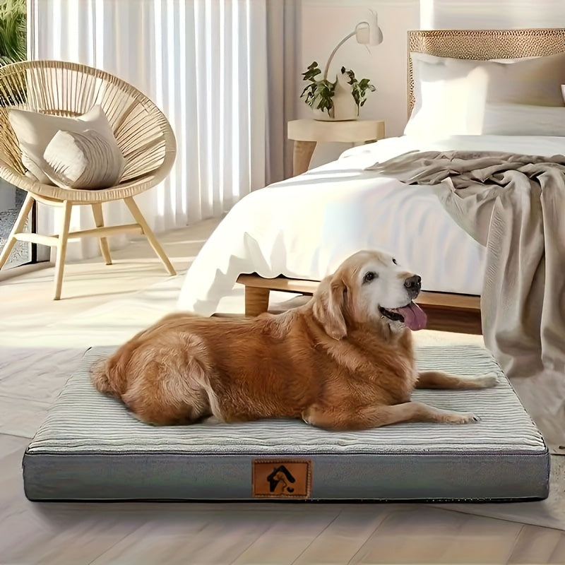 Four Seasons Washable & Bite-Resistant Removable Dog Bed Mat - Soft Polyester Square Pet Bed for Medium/Small/X-Small Dogs, Golden Retriever-Friendly Indoor Kennel with Striped Design