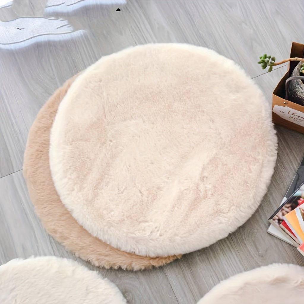[Ultra-Soft Rabbit Fur Pet Bed] Luxurious Faux Rabbit Fur Round Pet Bed - Ultra-Soft, Warm Cream-Colored Cat & Dog Mat for Cozy Sleep and Snuggle