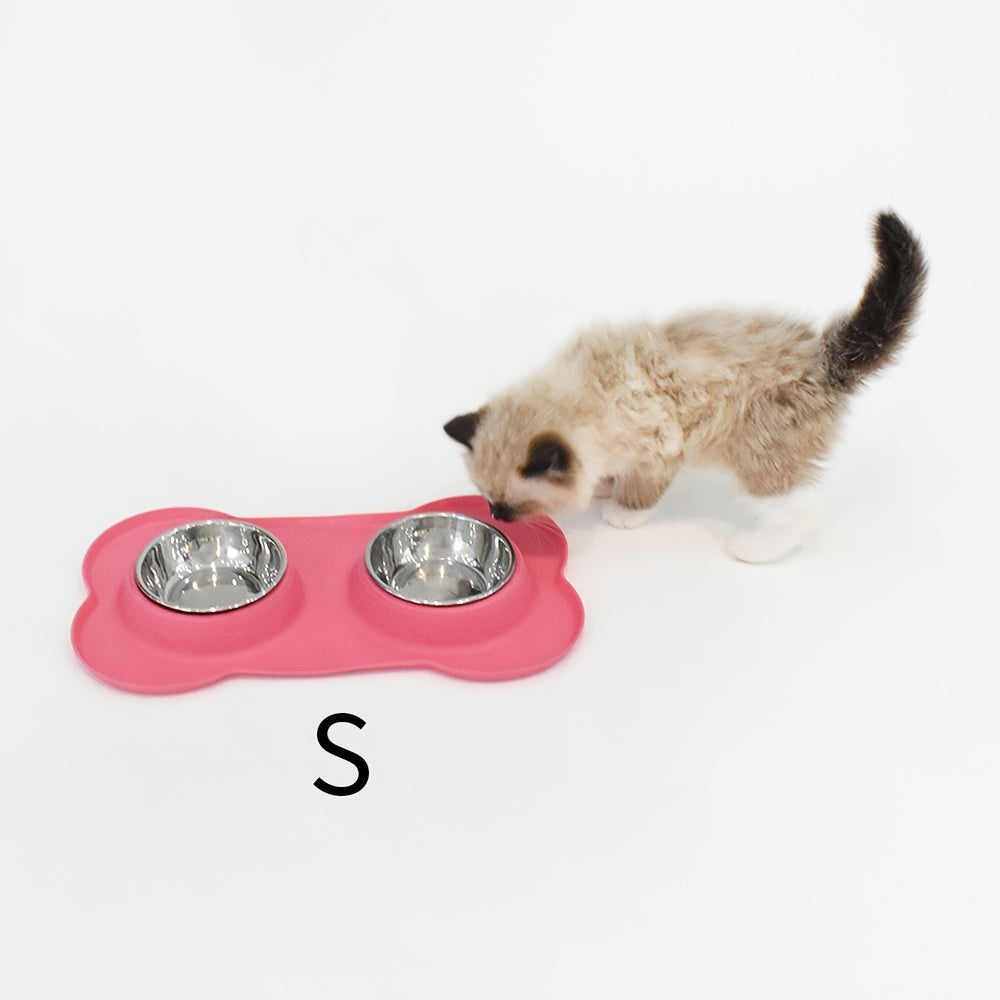 [2-in-1 Feeding Watering Station] 2-in-1 Dog Feeding & Watering Station, Thermoplastic Rubber Pet Bowl Mat with Stainless Steel Dual Bowls, Anti-Spill Pet Feeder, Includes Bowl Holder, Ideal for All Dog Breeds
